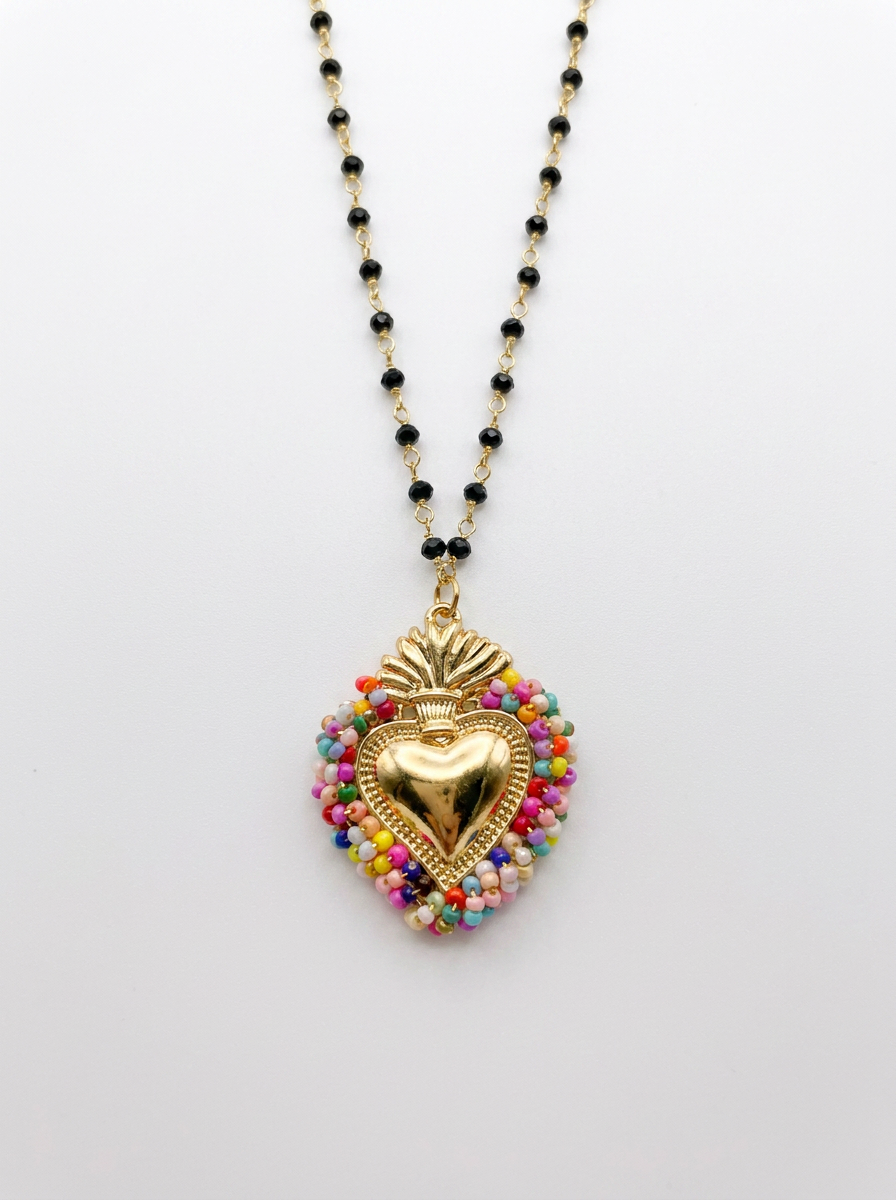Collana cuore multicolor con base nera
