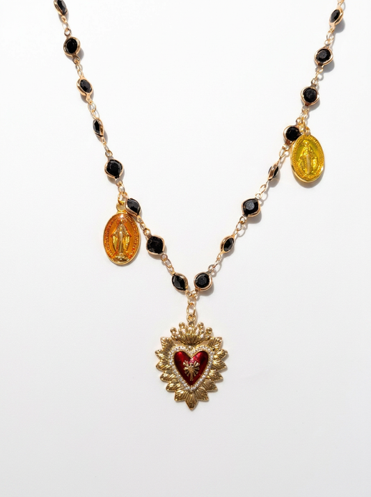Collana base nera cuore rosso sacro