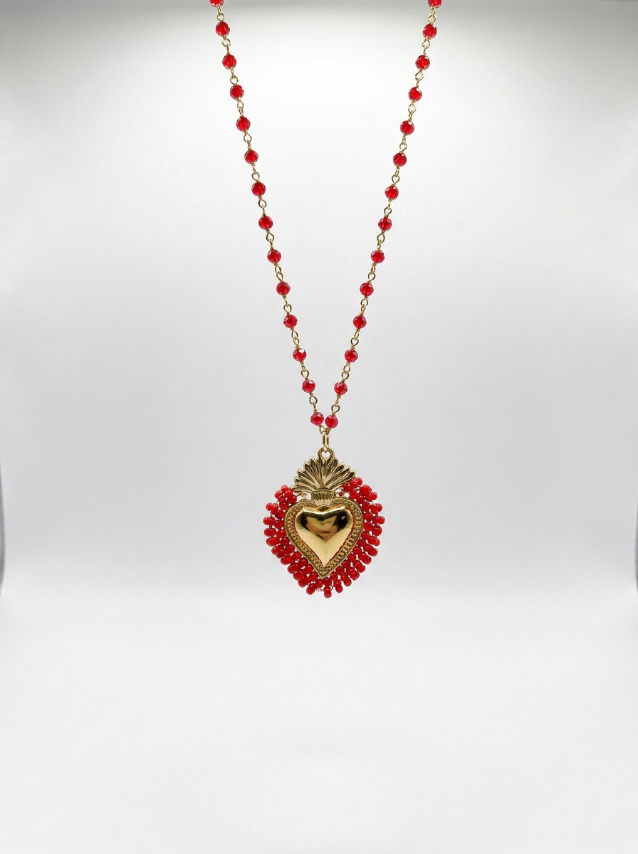 Collana cuore rosso con base rossa