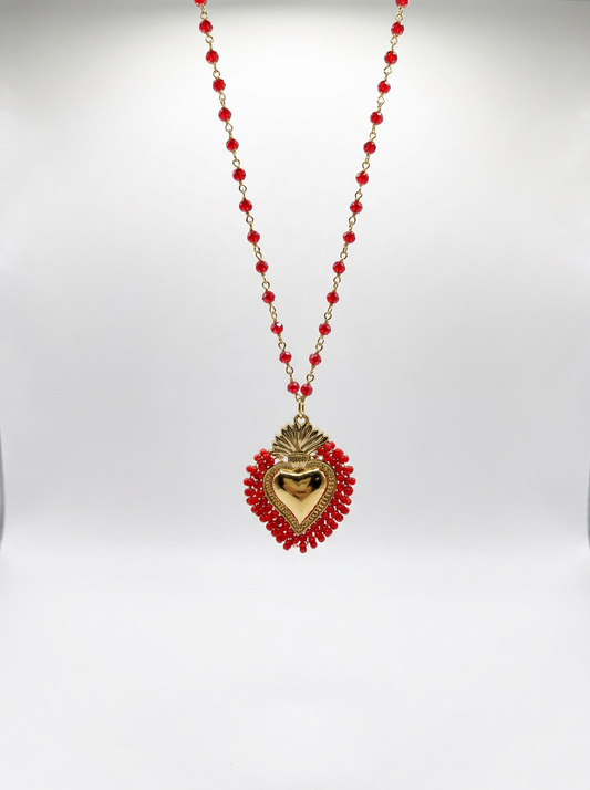 Collana cuore rosso con base rossa
