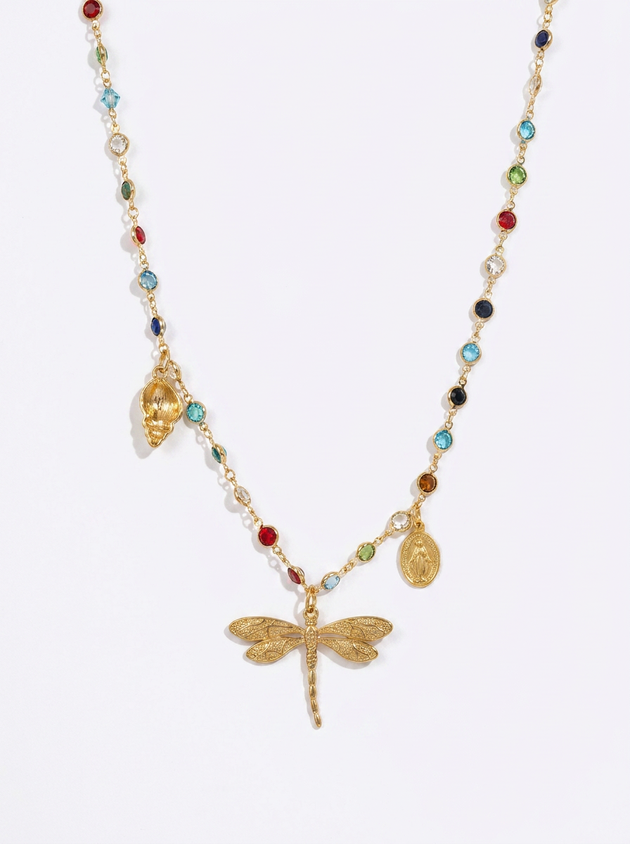 Collana libellula conchiglia e madonnina