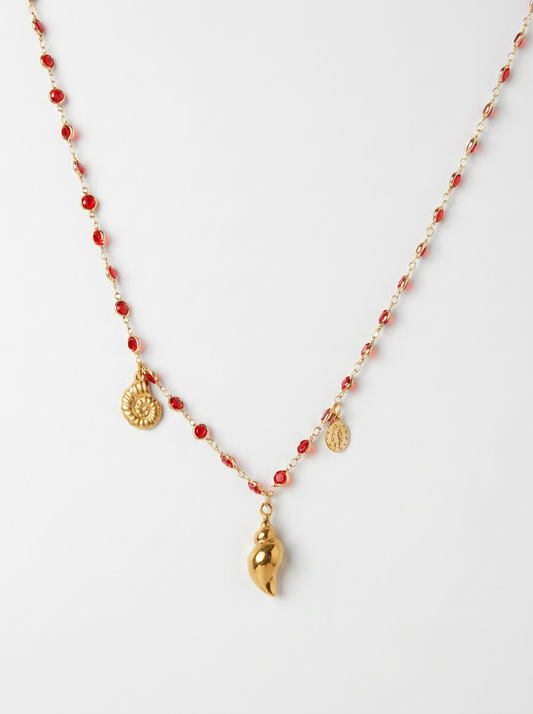 Collana base rossa conchiglie e chiocciola