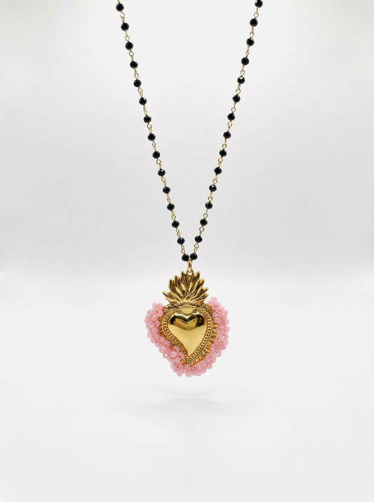 Collana cuore rosa con base nera
