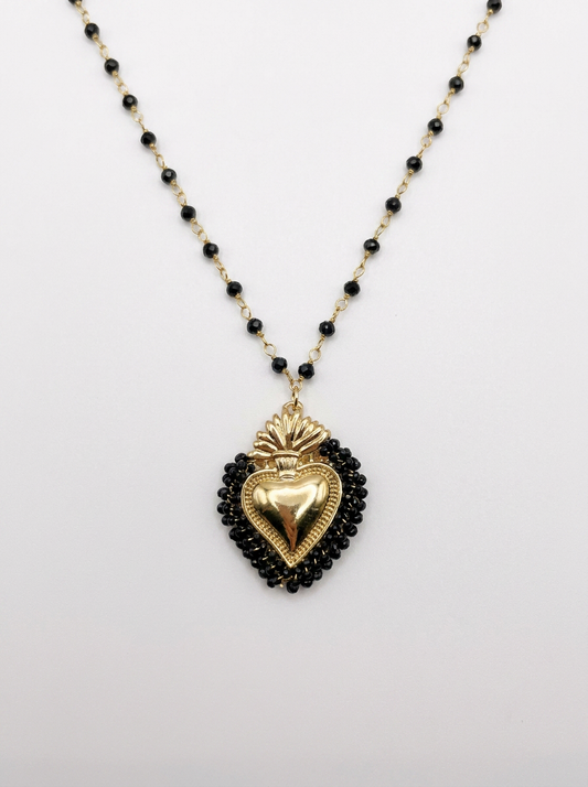 Collana cuore nero con base nera