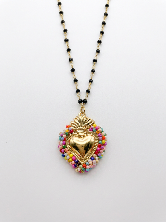 Collana cuore multicolor con base nera